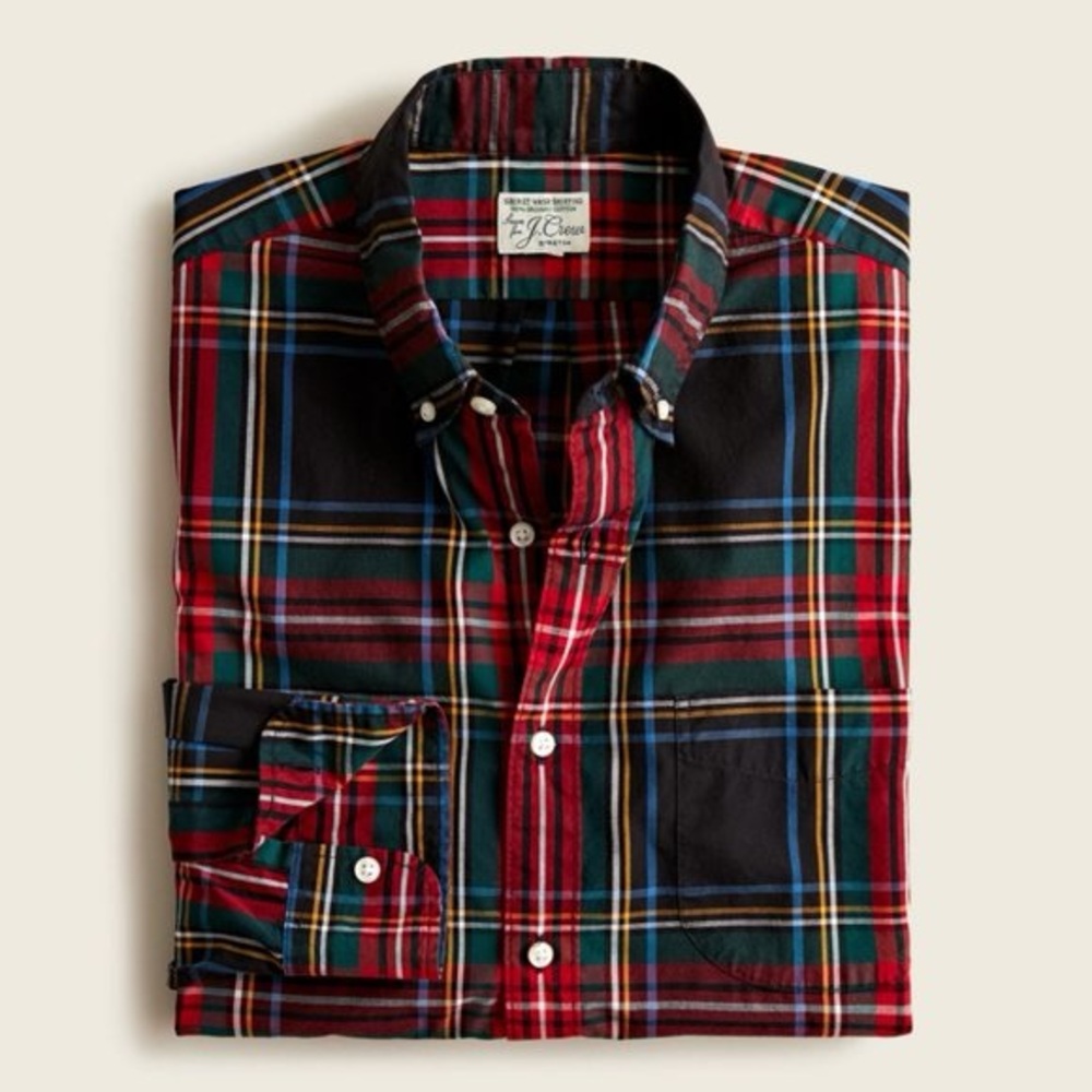 J. Crew Multicolor Stewart Tartan Plaid Organic Cotton Classic Casual Shirt XLT